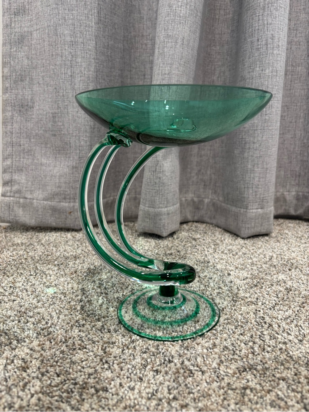 Vintage Josefina Krosno Green Glass Footed Bowl Jellyfish Octopus like Stem